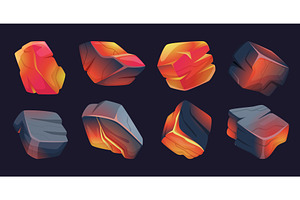 Burning coal. Black and hot stones, an Illustration by Onyx