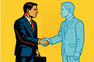 Businessman Shaking Hands with, a Person Illustration by AlexArt