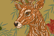 Woodland Bear and Deer Botanical, a Pattern Graphic by NayaChu (Thumbnail 6 of 9)