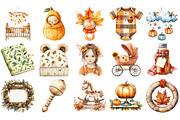 Watercolor Autumn Baby Shower PNG, an Illustration by Craft Nest (Thumbnail 2 of 4)