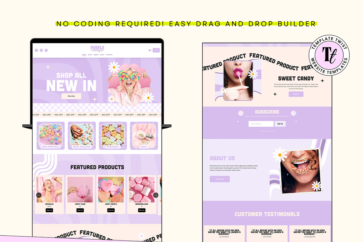 Purple Retro Squarespace Template, a Squarespace Template by Template Twist Shop (Photo 6 of 10)