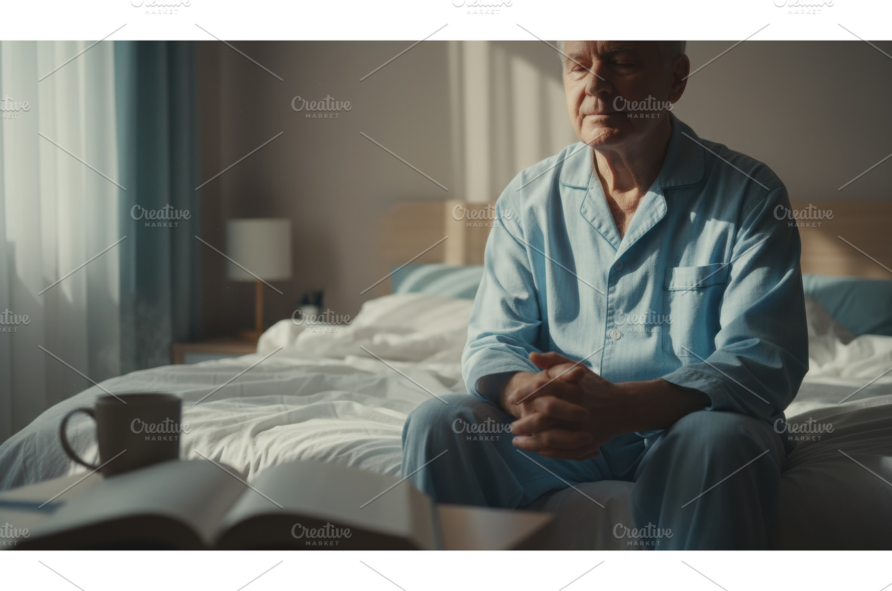 Senior man in light blue pajamas, an Architecture Photo by Igor Tichonow