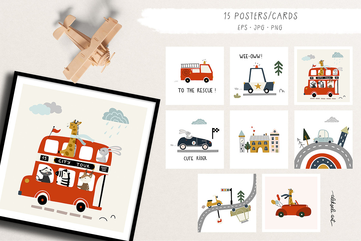 Cute Cars Clipart & Patterns, an Animal Illustration by AlekseliArt (Photo 7 of 14)