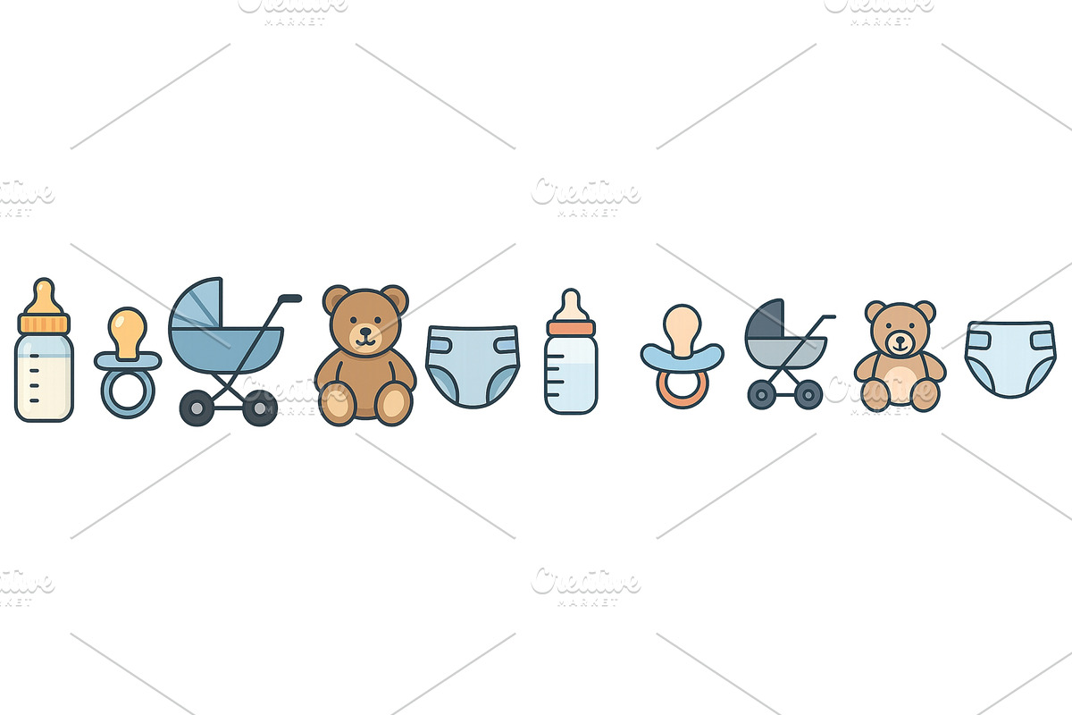 Cute baby items including toys, a Texture Illustration by ZinetroN