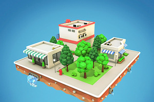 Cartoon City Block Low Poly 3D Model