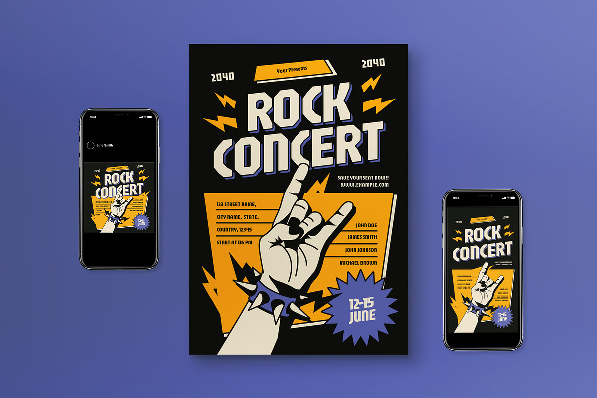 Orange Clean Rock Concert Flyer Set, a Flyer Template by graphicook (Photo 1 of 3)