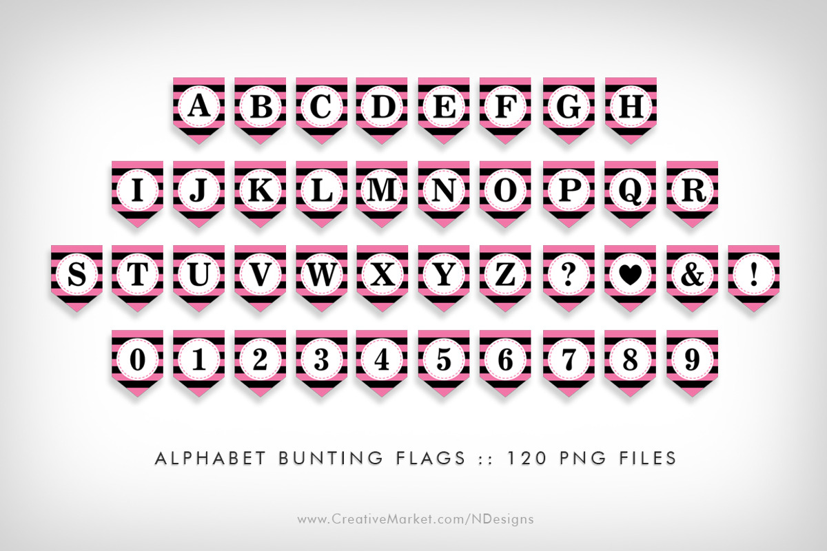 Pink Bunting Flags Party Printables, a Flyer Template by NDesigns (Photo 3 of 4)