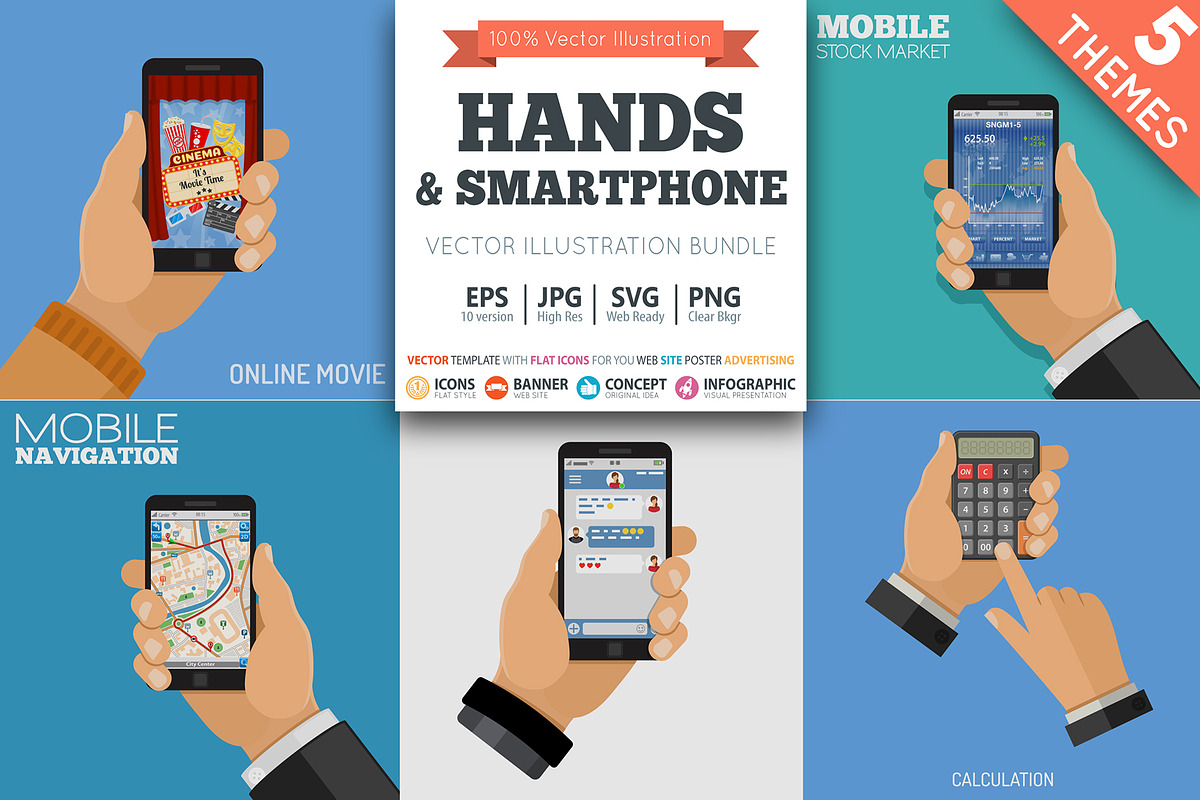 Hands with Smartphones, Calculator, an Education Illustration by TAlex (Photo 1 of 7)