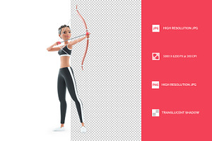 3D Sporty Character Woman Aiming wit