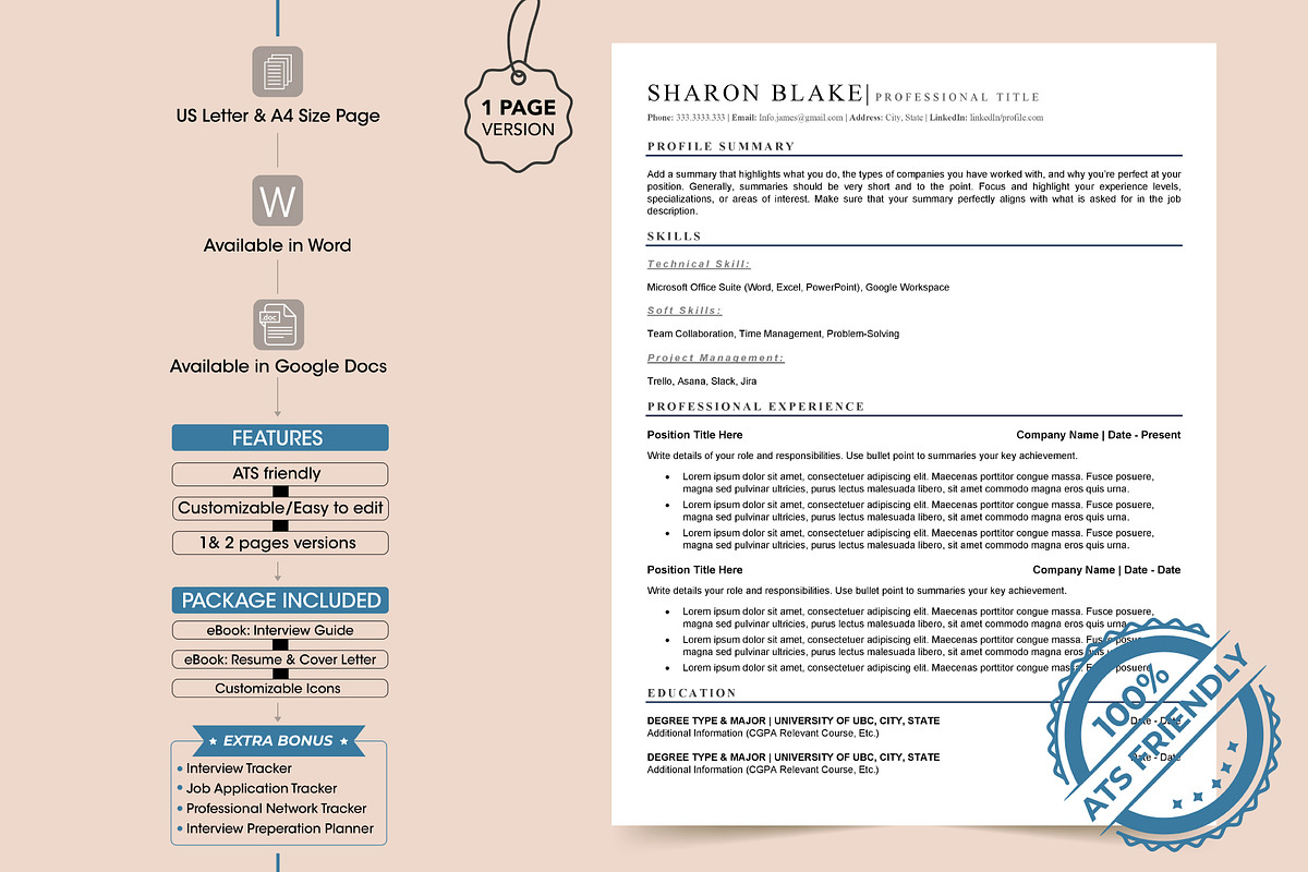 ATS resume, word resume, google docs, a Resume Template by Design_Xlab (Photo 1 of 10)