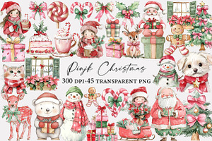 Watercolor pinjk Christmas clipart, an Illustration by Designworld