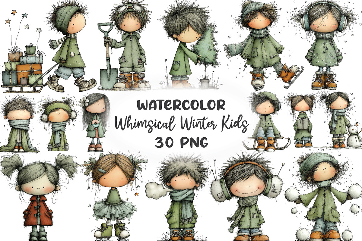 Whimsical Winter Kids Clipart Bundle, an Illustration by CraftArtStudio (Photo 1 of 6)