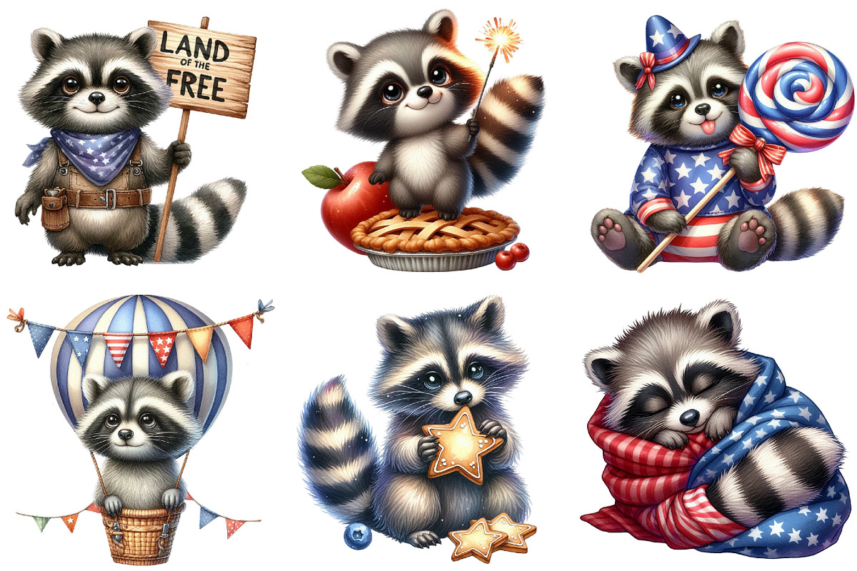 Cartoonish Patriotic Raccoon Clipart, an Illustration by Pixels.Craft (Photo 2 of 10)