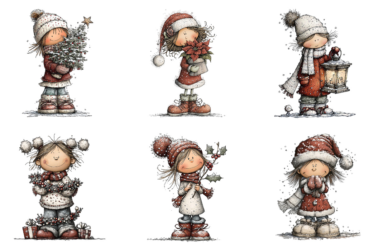 Whimsical Christmas Girl Clipart, an Illustration by designcity5 (Photo 2 of 5)