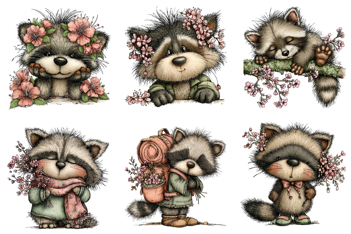 Whimsical Spring Raccoon Clipart, an Illustration by Dream Creation (Photo 4 of 7)