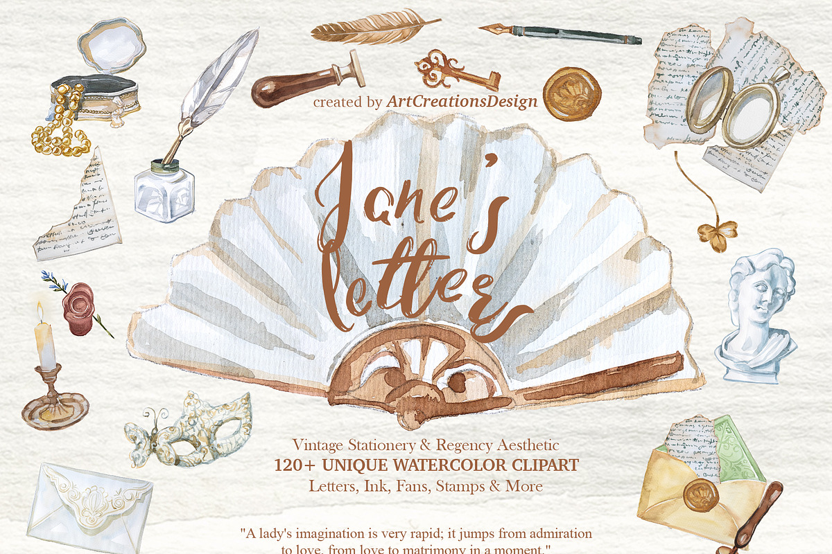 Jane's Letters: Hand Painted PNG, a Decorative Illustration by ArtCreationsDesign (Photo 1 of 11)