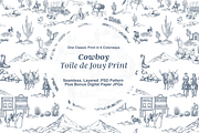 Cowboy Country Toile de Jouy Pattern, a Background Graphic by Hughes Studio (Thumbnail 1 of 8)
