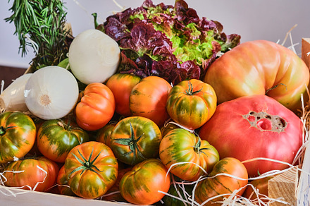 Wooden box with winter vegetables