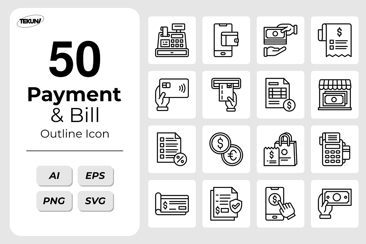 Payment and Bill Icons, an Outline Icon by Tekuni (Photo 1 of 6)