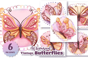 Whimsical Vintage Butterfly Drawing