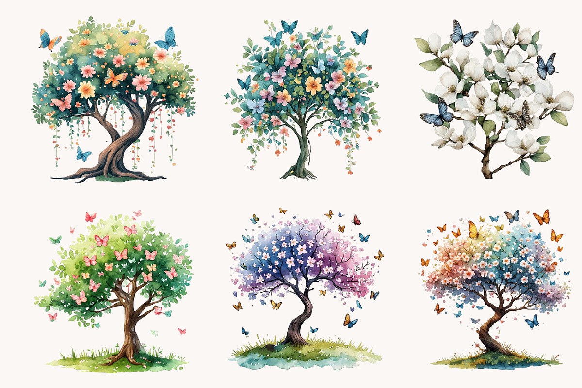 Watercolor Dreaming Tree Clipart, a Seasonal Illustration by Designworld (Photo 7 of 11)