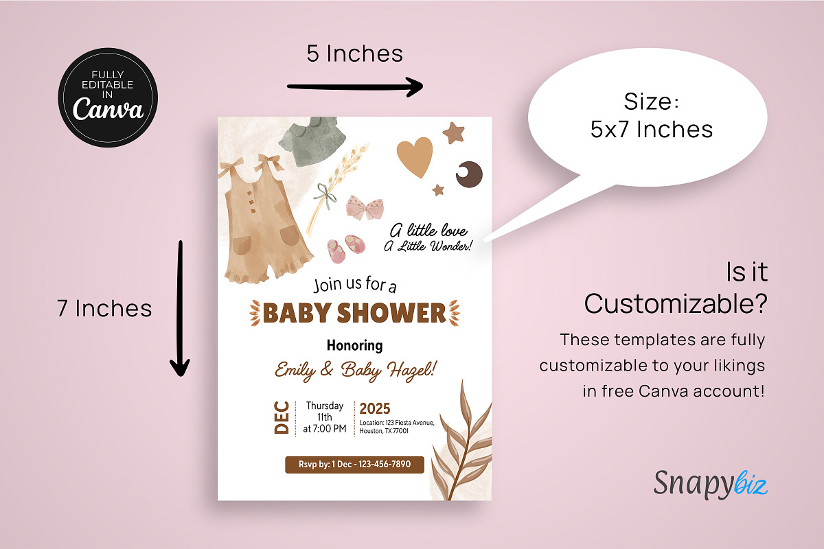 Boho Baby Shower Invitation Template, a Card Template by Snapybiz (Photo 9 of 9)