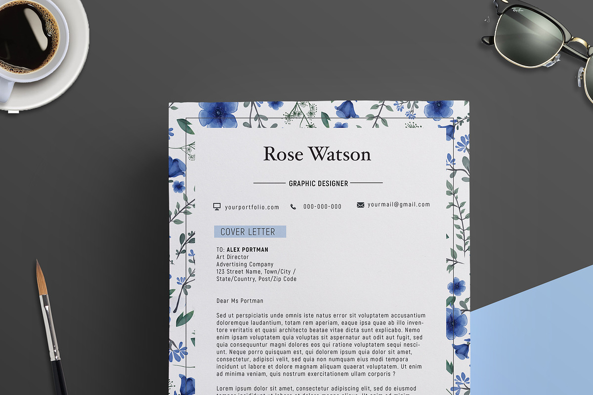 Floral Watercolor CV Template / G, a Resume Template by Showy68 Template (Photo 2 of 5)