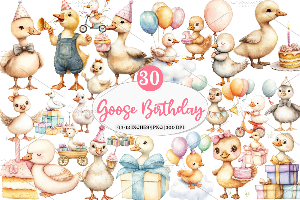 Watercolor Baby Goose Birthday png, an Icon by Watercolor design (Photo 1 of 5)