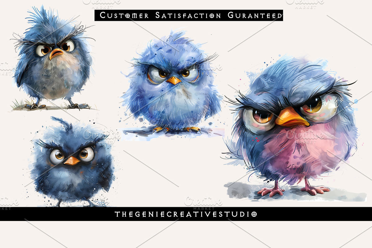 Fluffy Grumpy Bird PNG Clipart Set, an Animal Illustration by Geniecreativestudio (Photo 4 of 9)