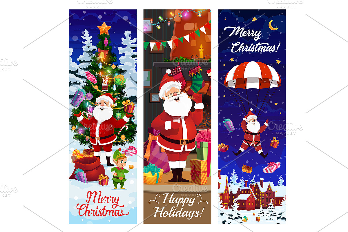 Christmas banners with funny Santa, an Illustration by Vector Tradition (Photo 2 of 3)