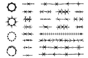 Barbed wire icons set. Black contour, an Object Illustration by Valerie Bodnar
