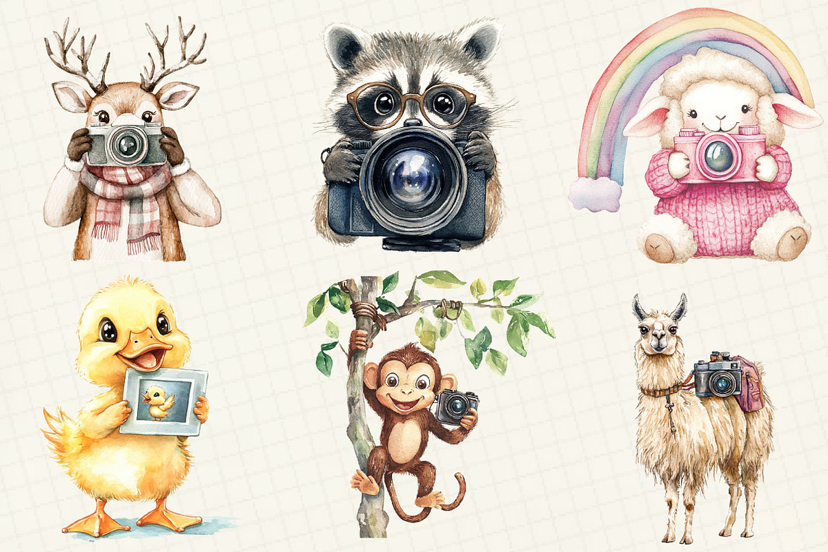 Cute Animals Photographer Clipart, an Illustration by OK Design (Photo 5 of 5)