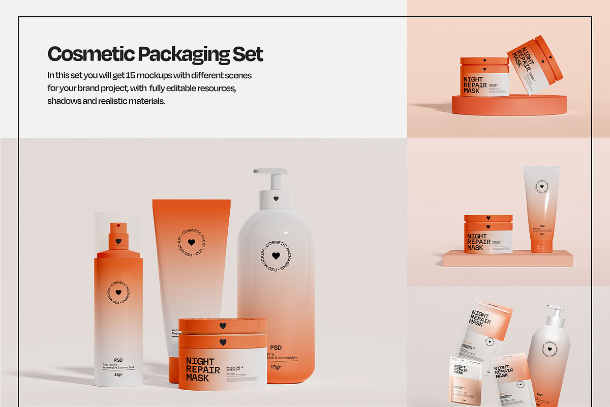 Skincare Cosmetic Box Mockup Set, a Packaging Mockup by Mego-studio (Photo 3 of 8)