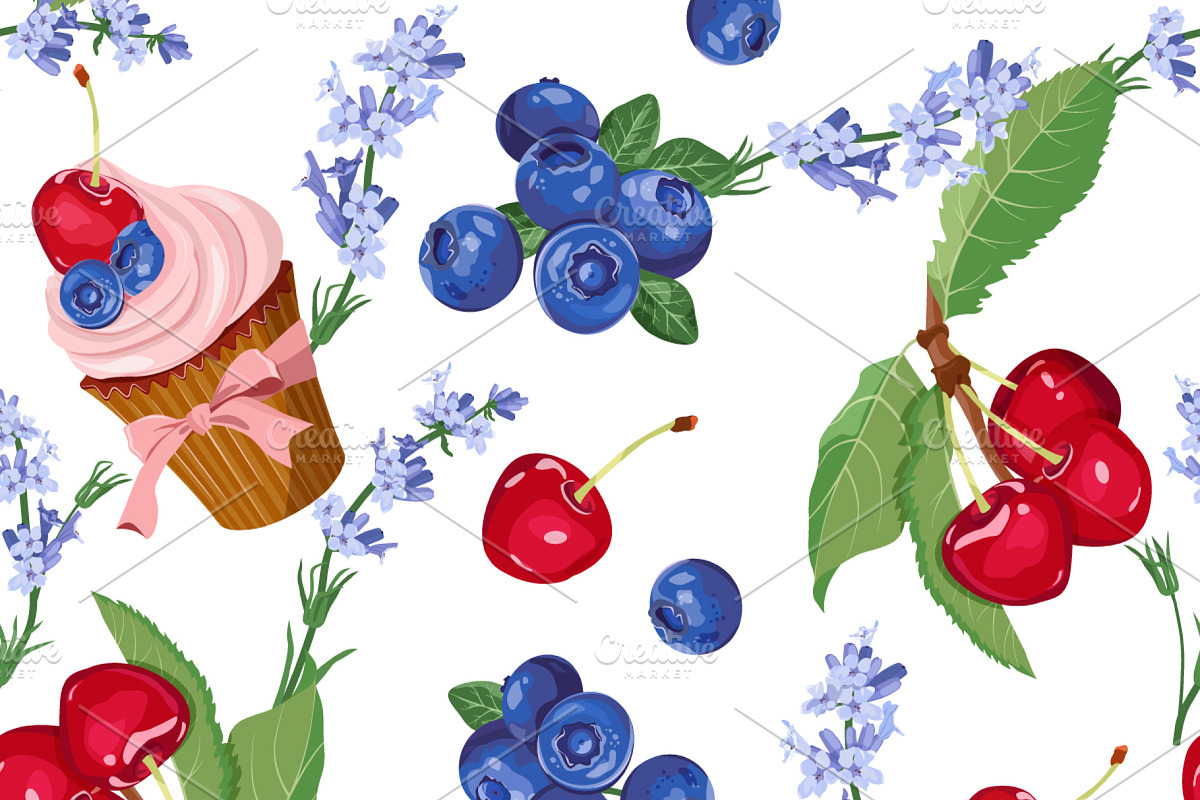 Berry & Pastry Seamless Patterns Set, a Pattern Graphic by artdemidova (Photo 7 of 12)
