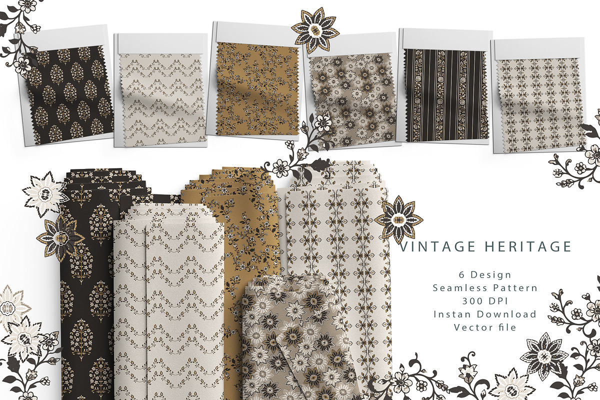 6 Seamless Patterns:Vintage Heritage, a Pattern Graphic by StudioCitra (Photo 1 of 11)