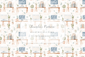 Computer Desk Seamless Pattern, a Decorative Illustration by Pati Charm Studio