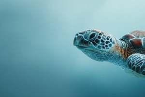 Sea turtle swims in blue water, a Photo by Beautiful things