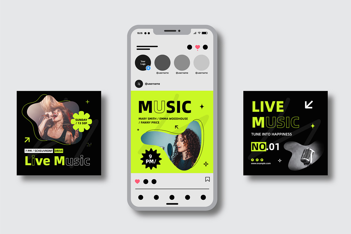 Music Social Media Posts and Stories, a Social Media Template by MightyDesign (Photo 2 of 6)