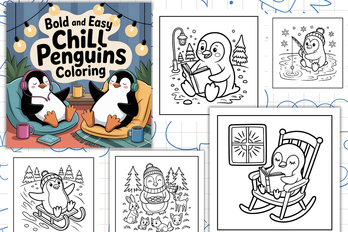 Bold & Easy Chill Penguins Coloring, an Animal Illustration by Ink Gallery (Photo 2 of 3)