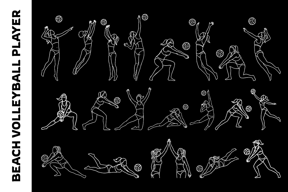 Beach Volleyball Player Line Art Set, an Object Graphic by nandinigraphics (Photo 1 of 3)