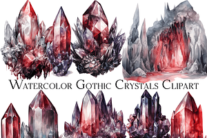 Watercolor Gothic Crystals Clipart