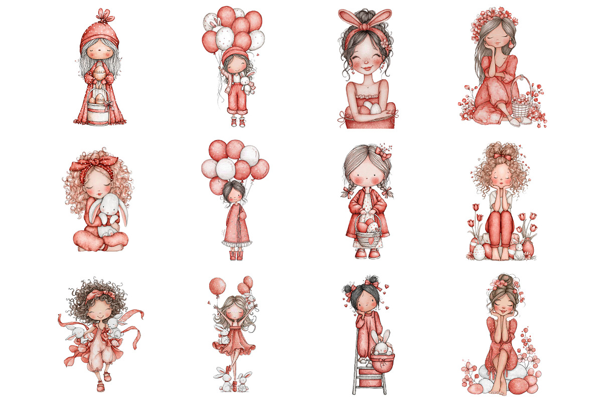 Whimsical Easter Girl Clipart., an Illustration by Designking (Photo 3 of 5)