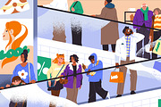 People on escalator in shopping mall, a Person Illustration by PaperTrident (Thumbnail 2 of 3)