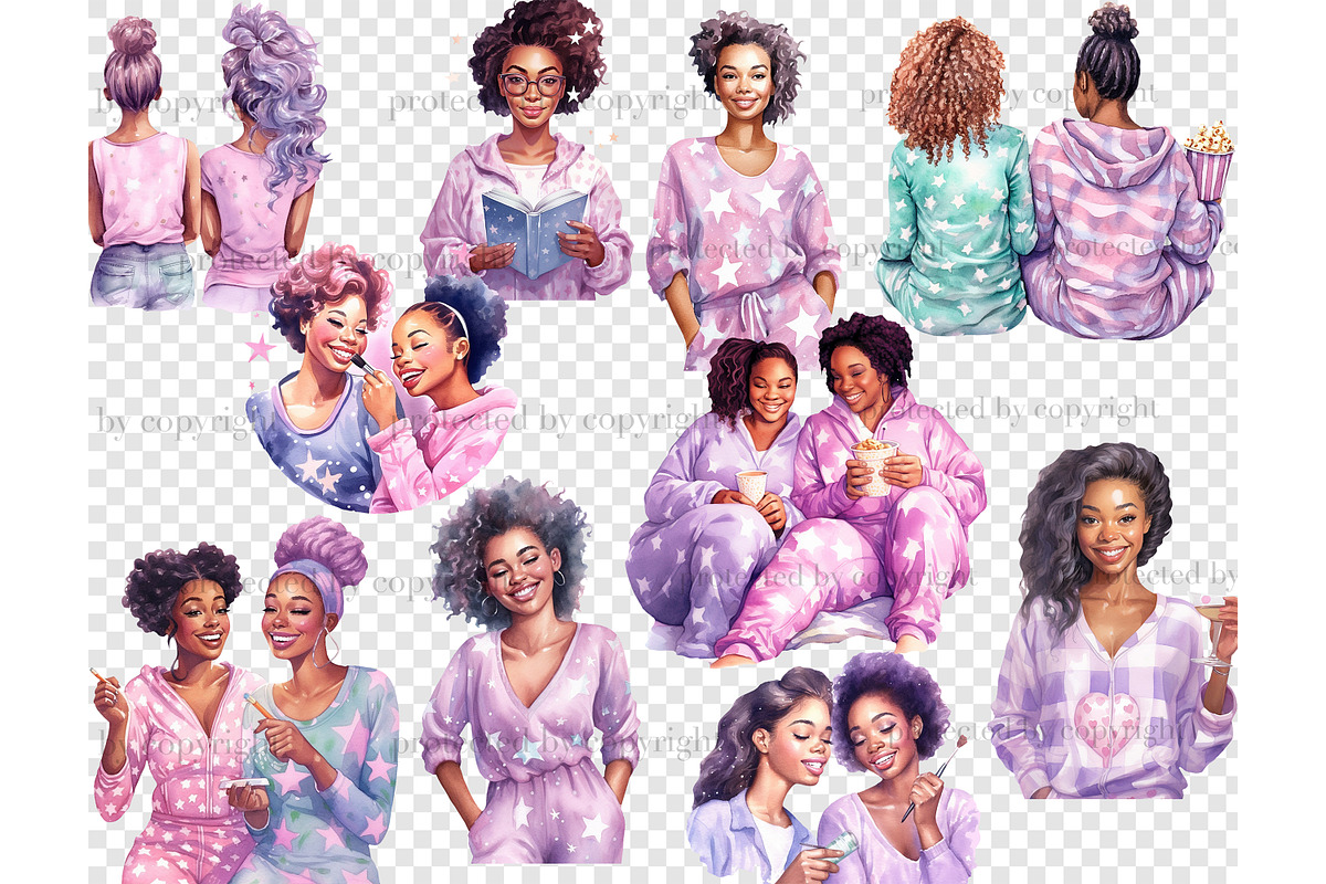 Pajama Party Black Girls Clipart, a Person Illustration by GlamArtZhanna (Photo 5 of 5)