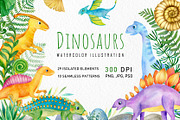 Watercolor cute dinosaurs set, an Animal Illustration by svetodesign (Thumbnail 1 of 8)