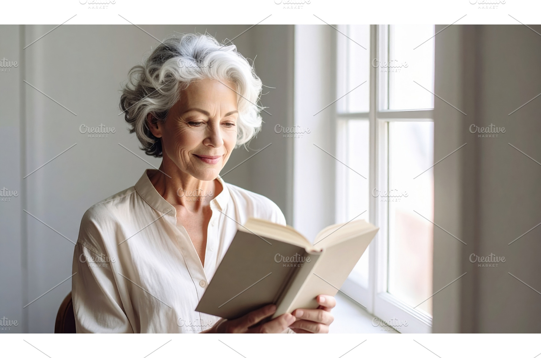Smiling senior woman reading a book, a School & Education Photo by Igor Tichonow