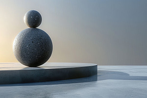 Minimal stone spheres stacked on podium, abstract balance and st, a Nature Photo by José Manuel Gelpi