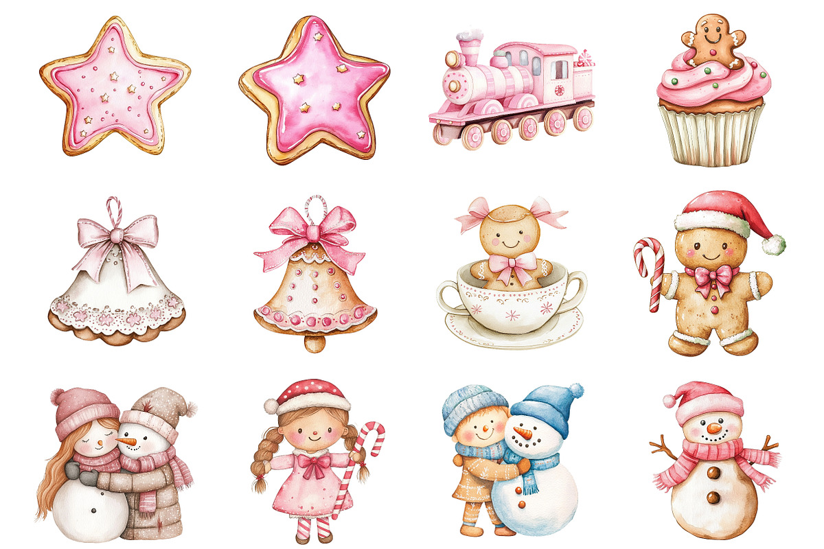 Pink Gingerbread Clipart Bundle, a Seasonal Illustration by CitraGraphics (Photo 4 of 7)
