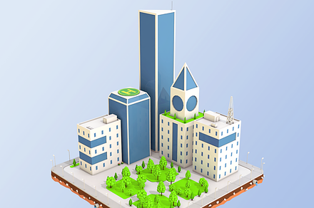 Low Poly City Block Skyscraper Build, an Environmental 3D Model by 3DGeeq