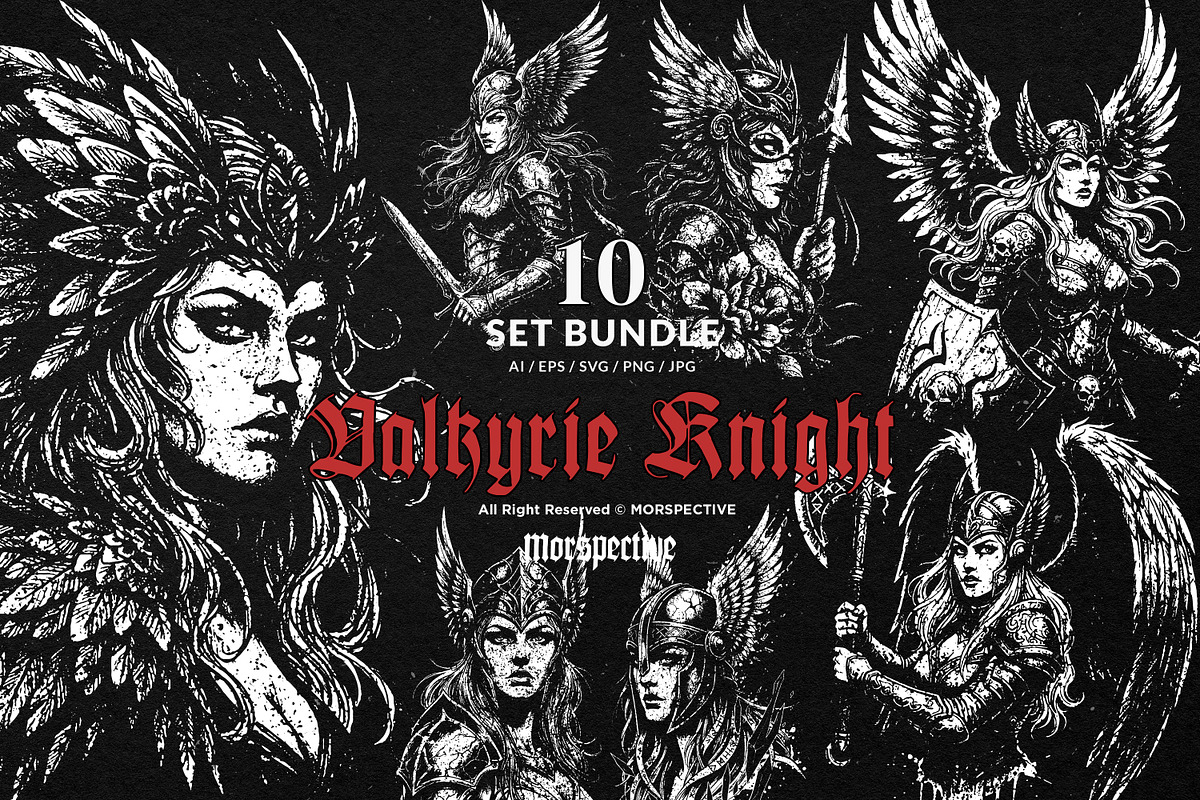 10 Bundle Dark Art Valkyrie Knight, an Illustration by Morspective (Photo 1 of 7)